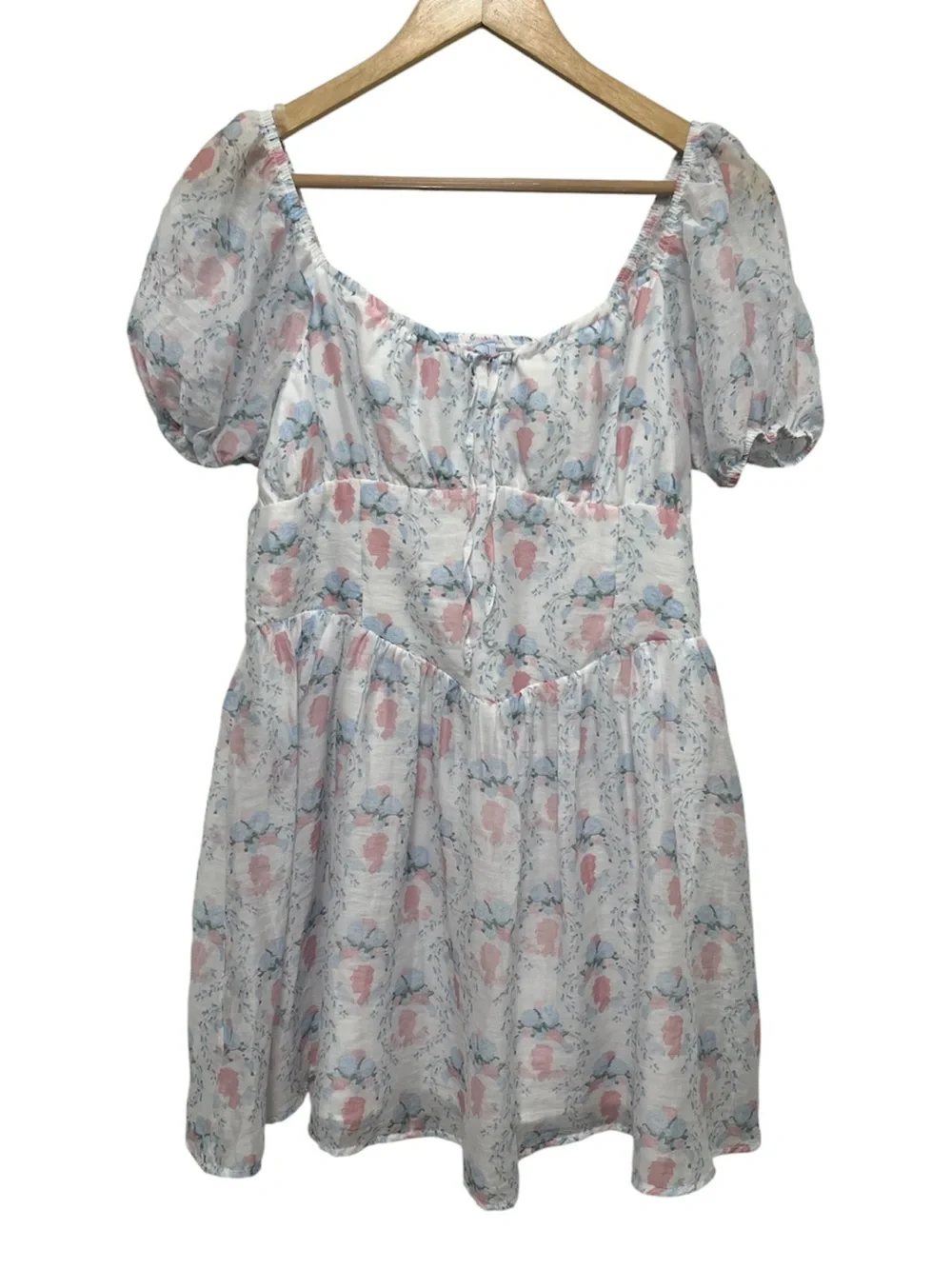 Bridgerton Celebrity Pink Lady Whistledown Puff Sleeve Mini Dress in Cameo Sz L